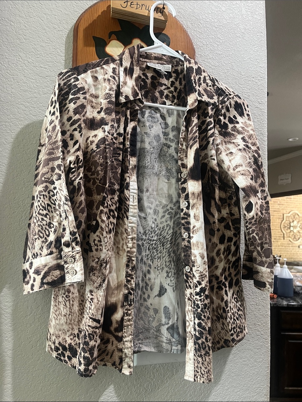 Dana Buchman Animal Print Button-Front Jacket in Brown and Cream